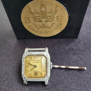 Repurposed Silver Material Watch Face Hairpin Handmade from Vintage Watch w/ box